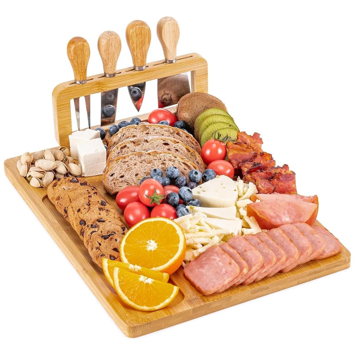 EVERSO - Tabla Para Picar Queso De Madera Bambú + 4 Utensilios