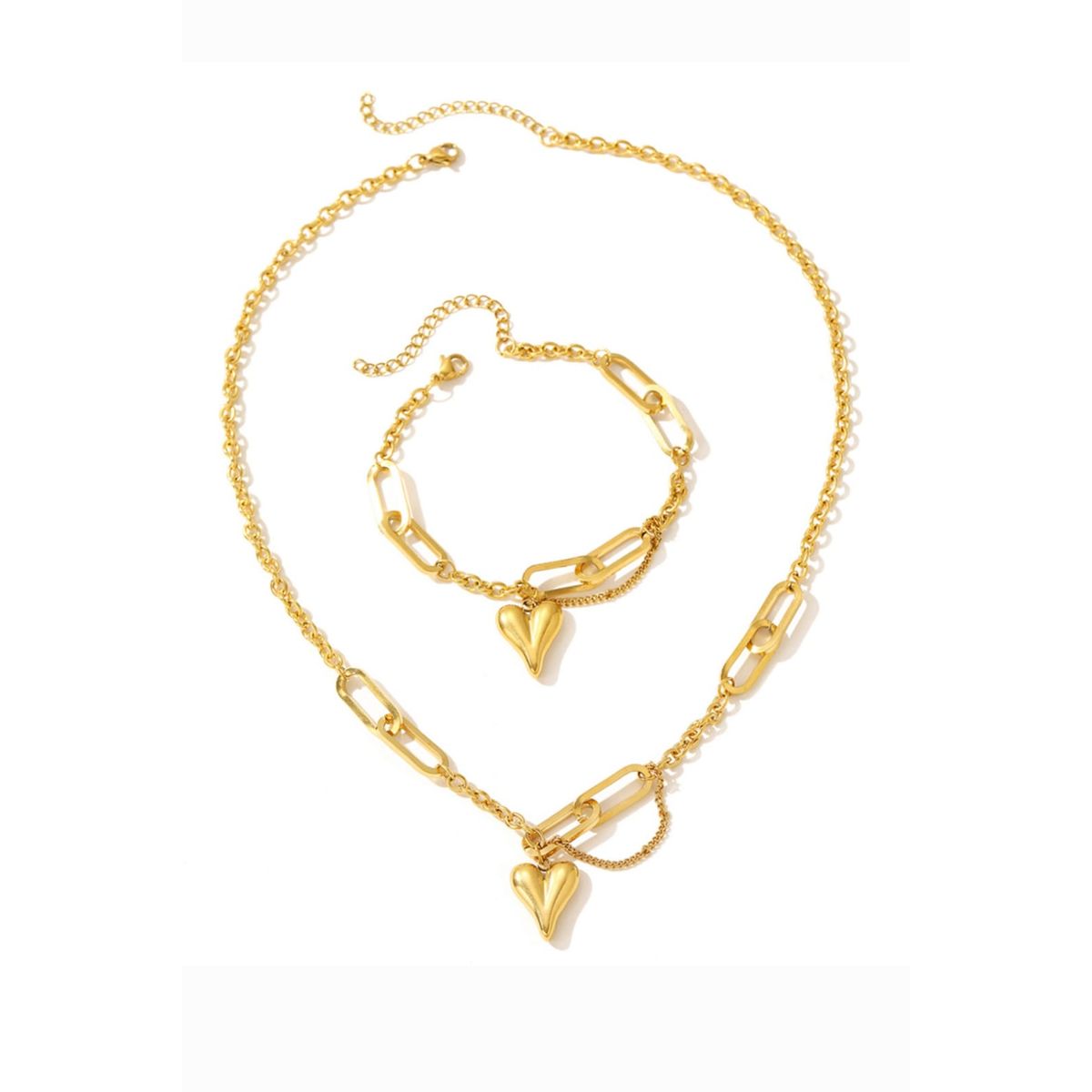 GENERICO - Set de Collar y Pulsera Corazón Gold - Acero Quirúrgico