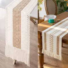 KUANGYE - 2pcs Camino De Mesa Algodon Yute Etnico Mantel De Centro 183x30cm