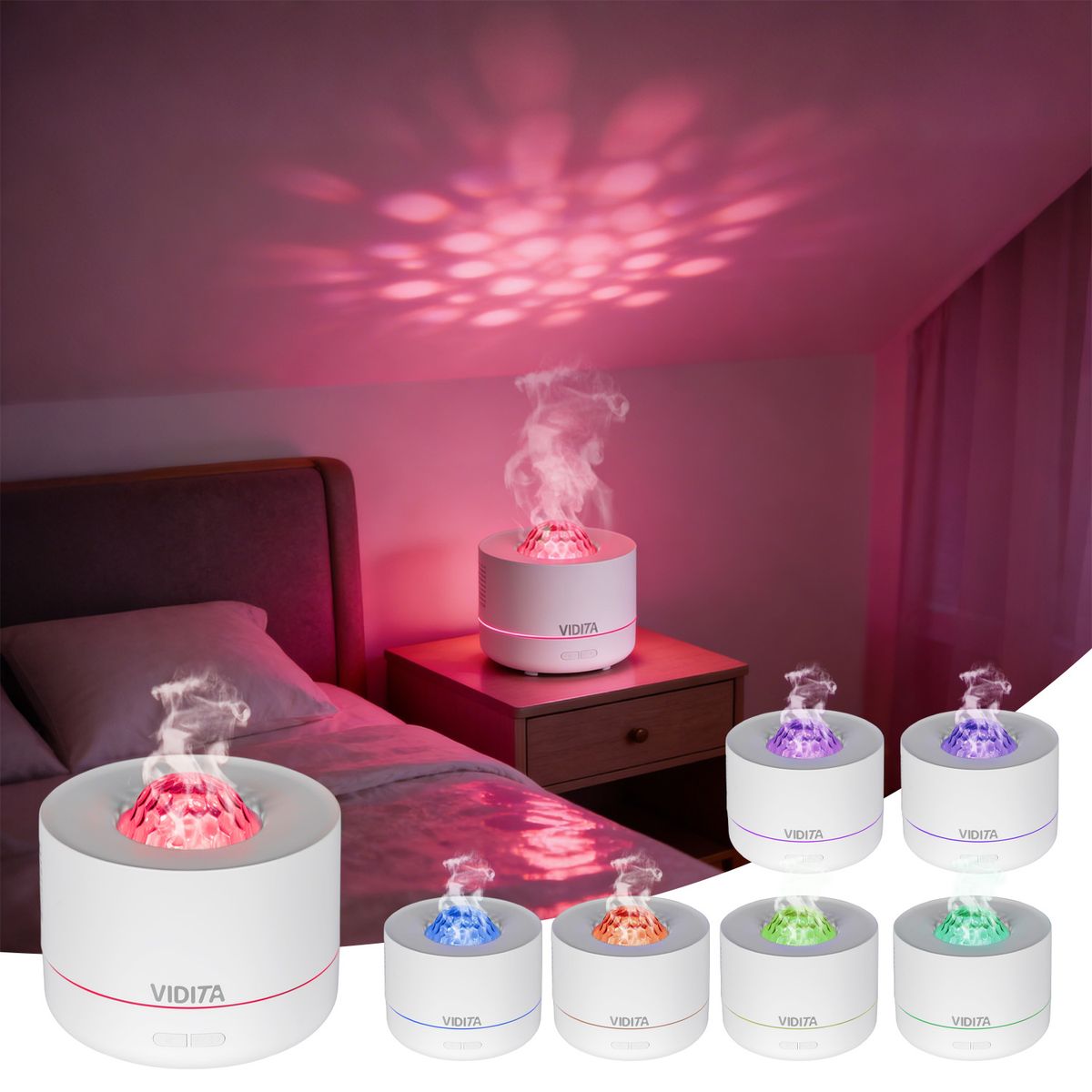 VIDITA - Humidificador Ultrasónico Silencioso con Luz Estrella Giratoria