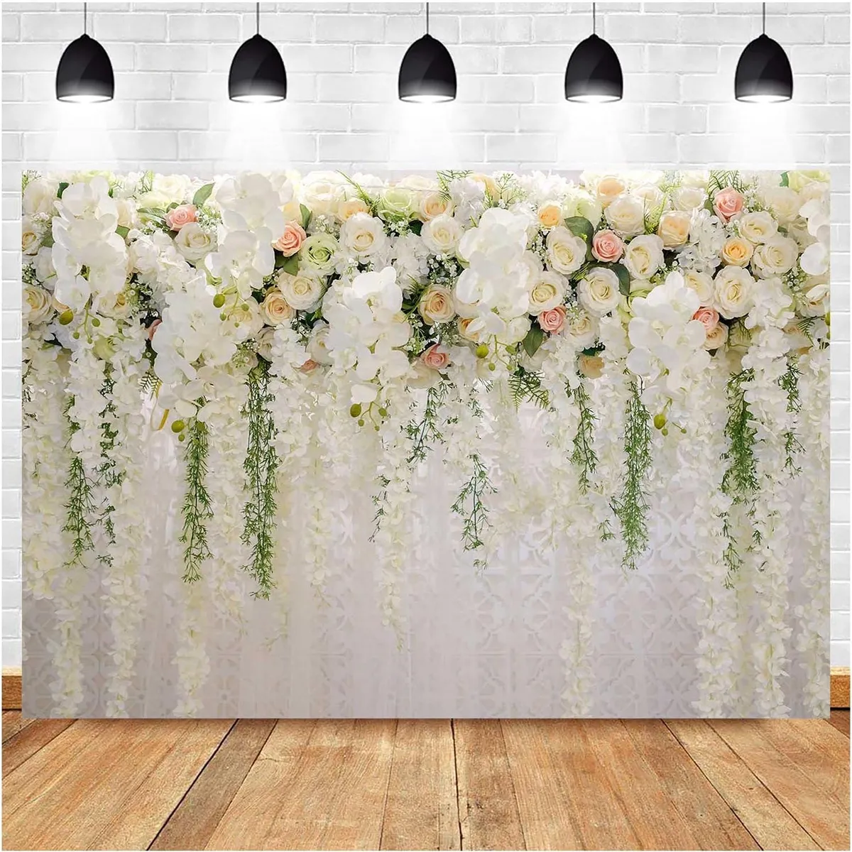 KUANGYE - Fondo de fotografía con temática floral de rosas blancas 270 x 180 cm