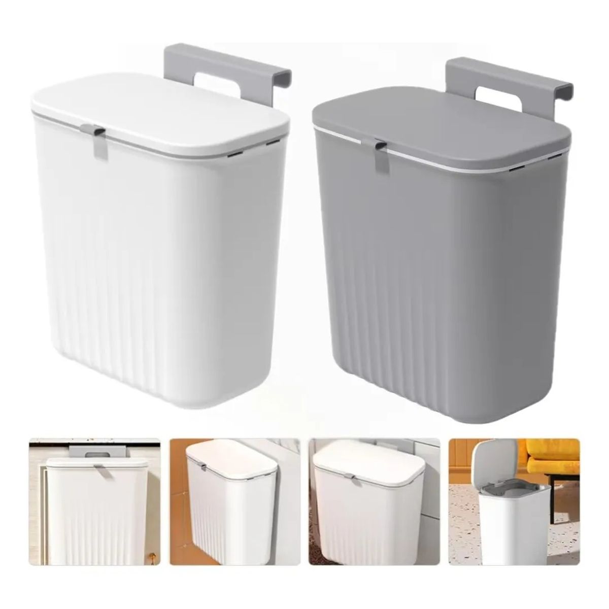 KUANGYE - Kit De 2 Basurero Colgante 9l Cubo Para Cocina Multiuso Blanco Y Gris