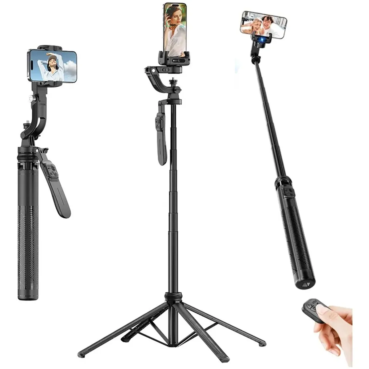 EVERSO - Selfies Stick Con Trípode Retráctil Bluetooth Control Remoto Negro
