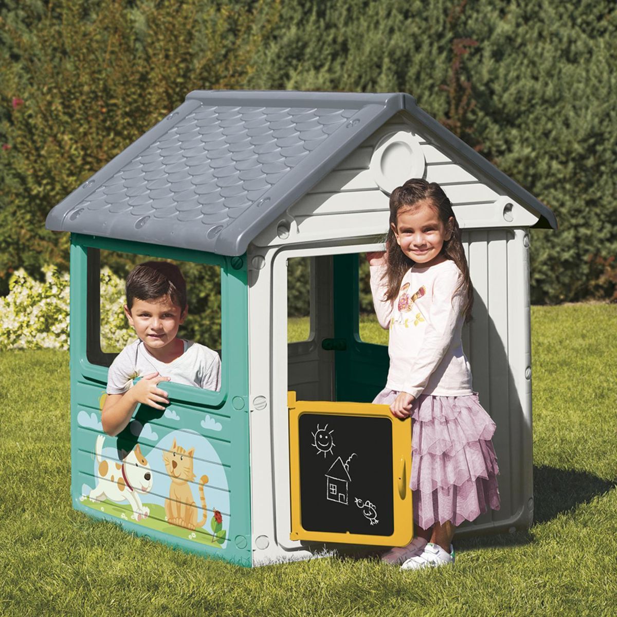 DOLU - Casa de juego blanca celeste 125 x 100 x 104 cm Dolu
