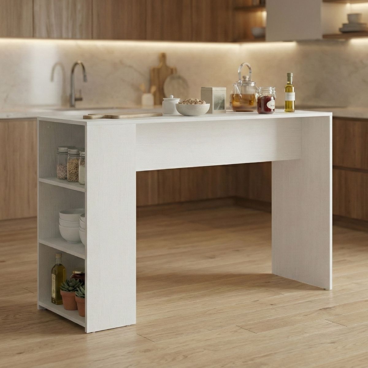 EXIT - Mesa Comedor Diario Isla con Estantes 136x50x93 cm