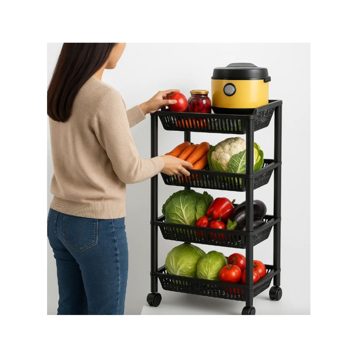 GENERICO - Carrito Organizador Multiusos De 4 Niveles Con Ruedas