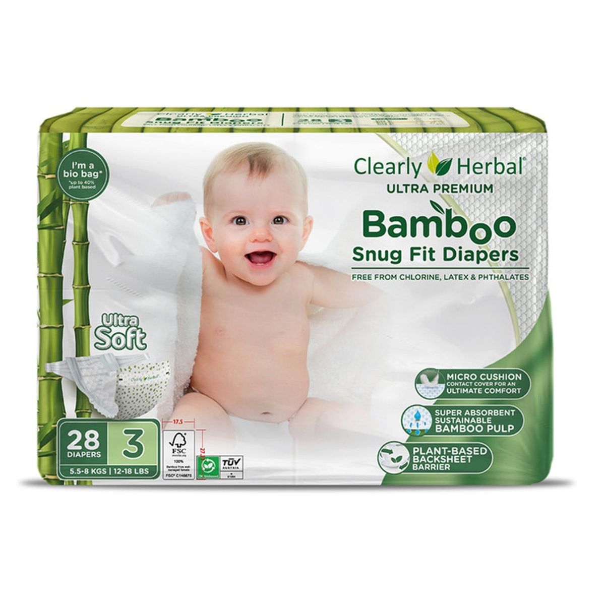 CLEARLY HERBAL - Pañales Bambú Premium 112 Unidades 5,5 a 8 Kg