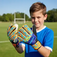 DRB - Guantes Arquero Futbol Con Ferula Para Niños Rainbow Azul Talla 6