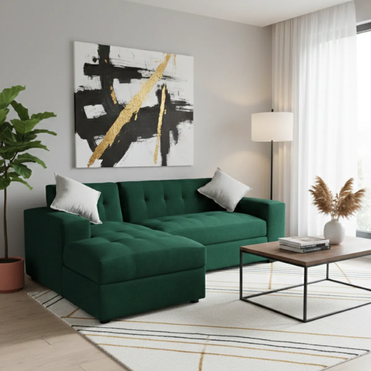 MUEBLES NEW - SECCIONAL MILAN IZQUIERDO VERDE FELPA