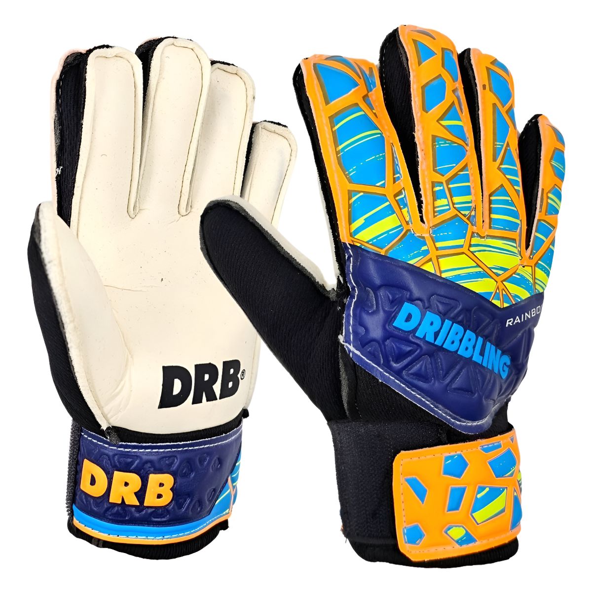 DRB - Guantes Arquero Futbol Con Ferula Para Niños Drb Rainbow Azul Talla 7