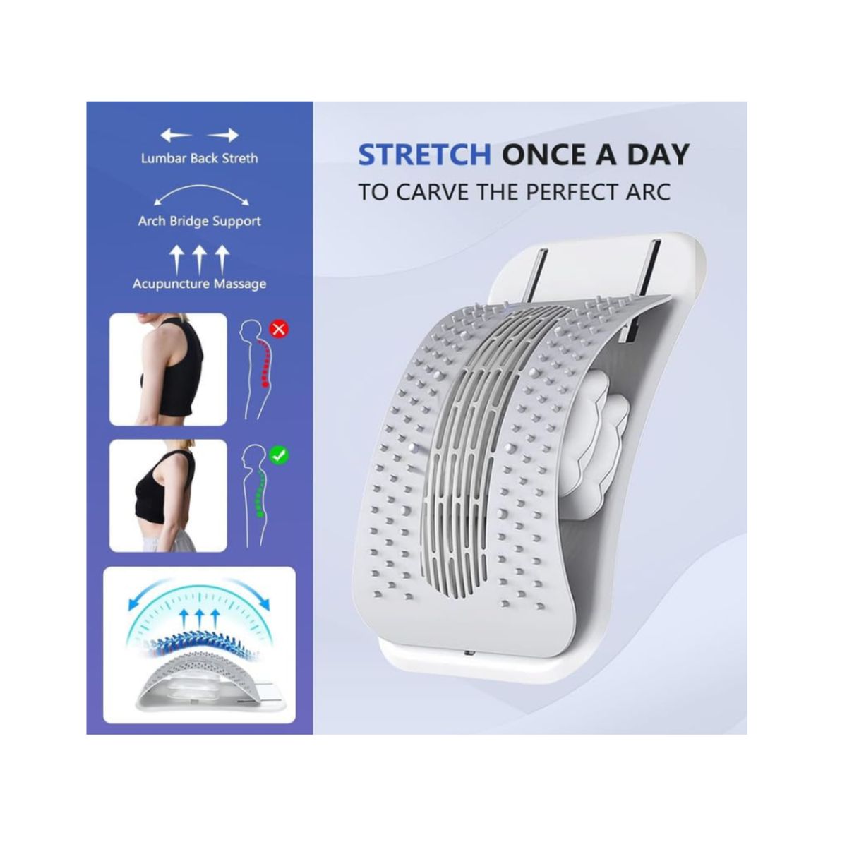 GENERICO - Masajeador De Espalda Soporte Lumbar Ergonómico Alivio Color Gris