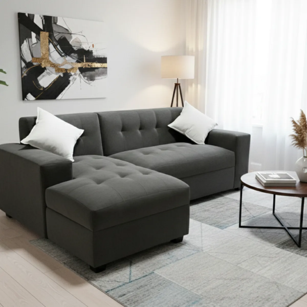MUEBLES NEW - SECCIONAL MILAN IZQUIERDO GRIS OSCURO FELPA