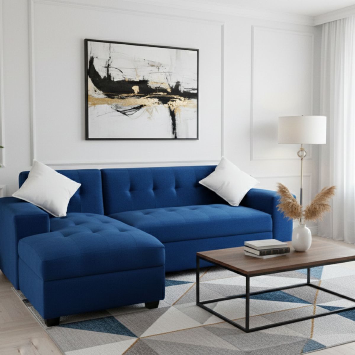 MUEBLES NEW - SECCIONAL MILAN IZQUIERDO AZUL FELPA