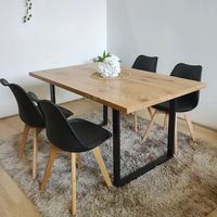 Comedor Mesa Industrial Madera Clara 140x90cms + 4 Sillas Tulip