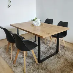 CORI CORI - Comedor Mesa Industrial Madera Clara 140x90cms + 4 Sillas Tulip