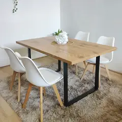 CORI CORI - Comedor Mesa Industrial Madera Clara 140x90cms + 4 Sillas Tulip