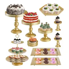 EVERSO - Set 10 Piezas Porta Torta Queques Donas Bandejas Reposteria Dorado