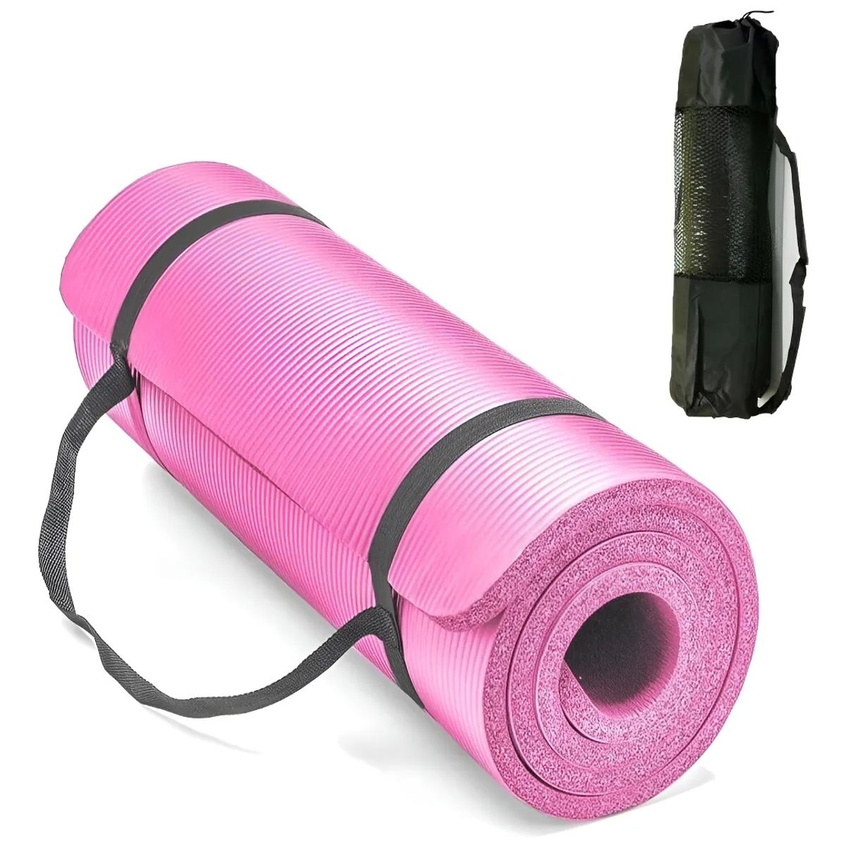 GENERICO - Mat Yoga Colchoneta Deporte 10mm + Correa + Bolso Transporte Rosado
