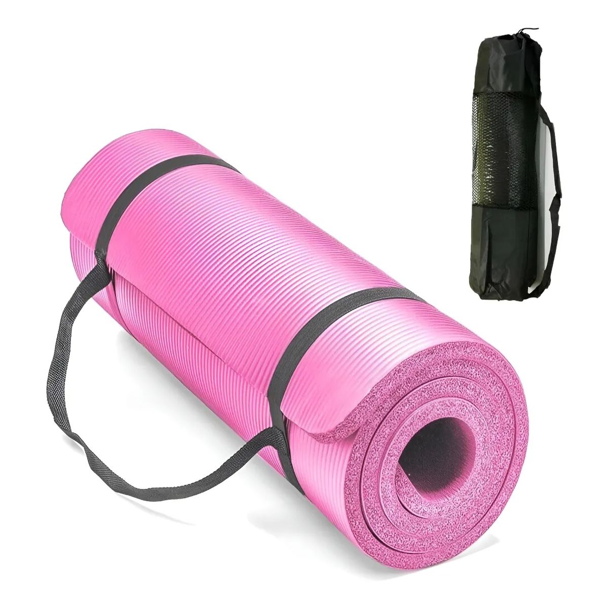 GENERICO - Mat Yoga Colchoneta Deporte 10mm + Correa + Bolso Transporte Rosado