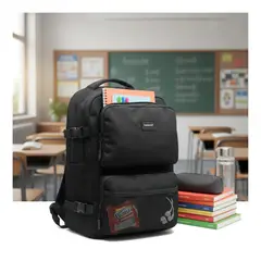 EKOL TACTICA MILITAR - Mochila Escolar Reforzada Negra Azul Gran Capacidad y Multibolsillos Incluye Puerto USB - Cable