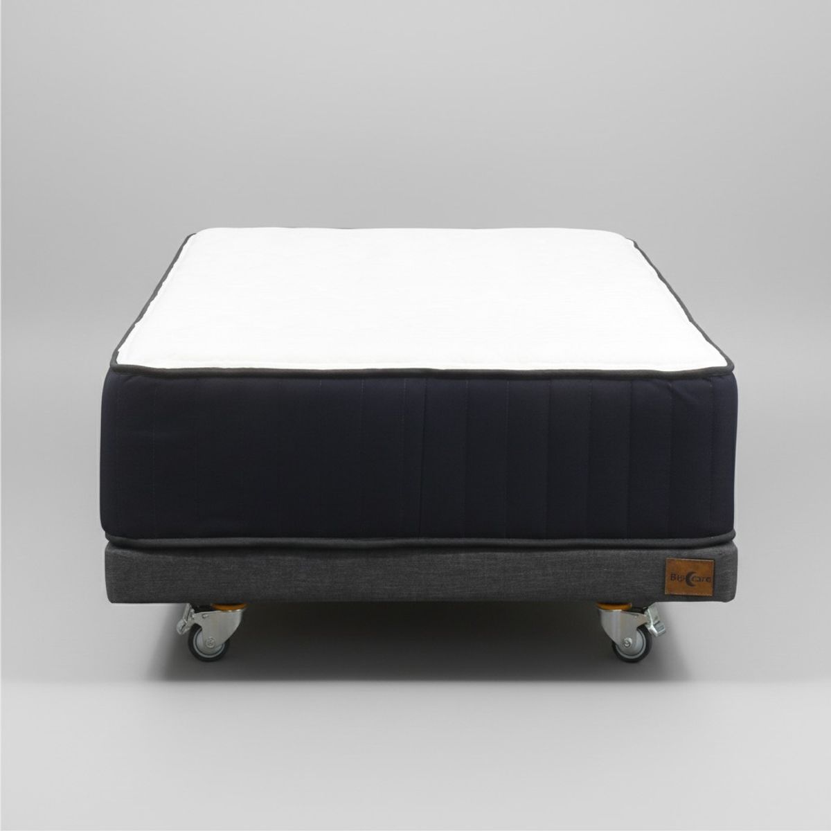 BLOCCARE - Cama 1 Plaza Box 8 cm + Colchon CIC L190 cm - Super Premium / Con Refuerzo - Rueda Deluxe (Gris)