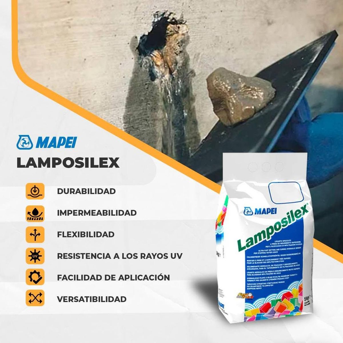 GENERICO - LAMPOSILEX - Sello hidráulico de fraguado Ultrarapido, Saco 5kg