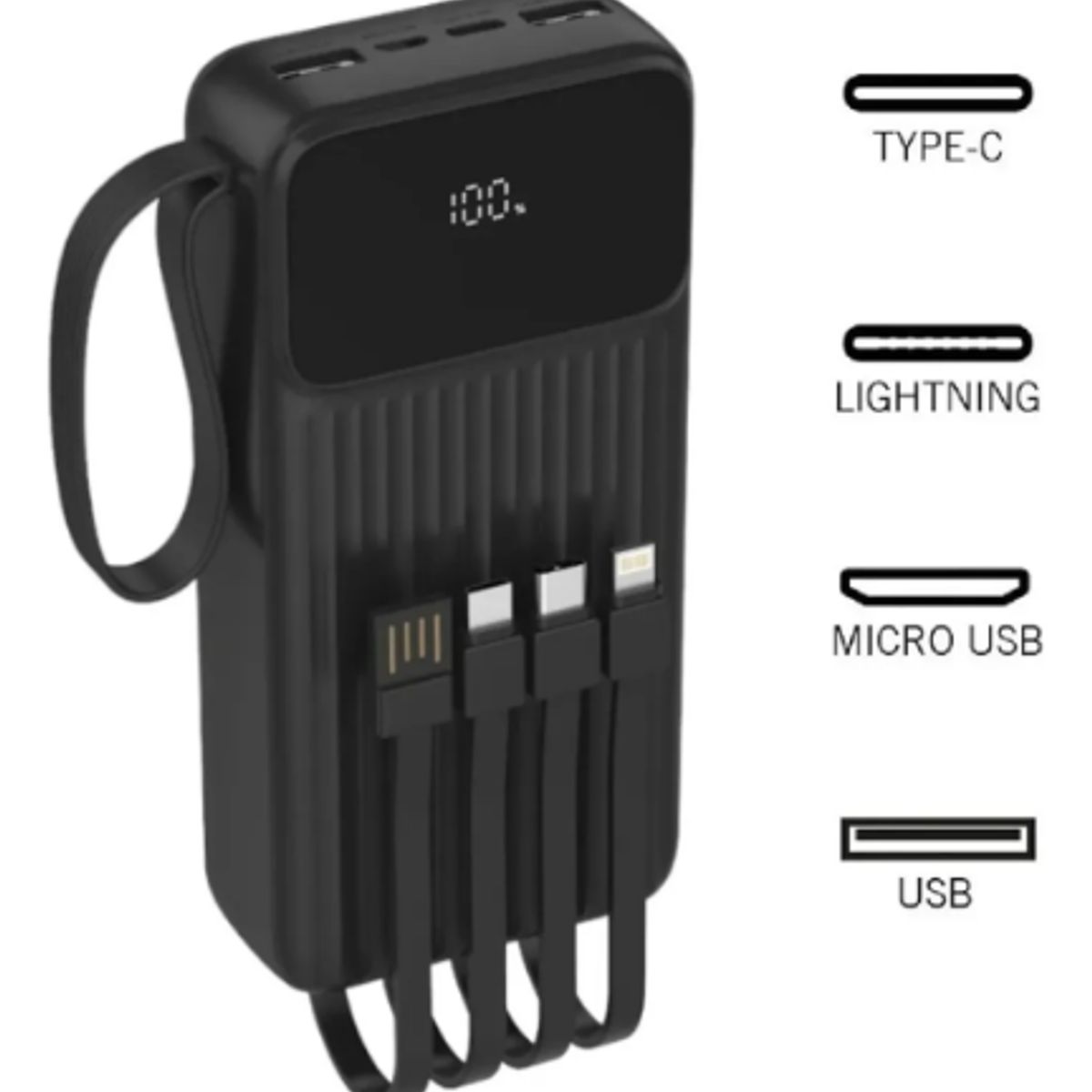 GENERICO - Power Bank 30000mah Pro13 Cables Type C+lightning+usb+micro