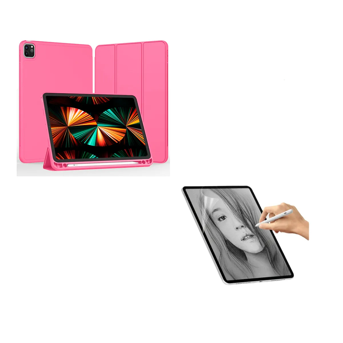 JOIGO - Funda Con Lamina Sensación de Paple Para iPad 12.9 Fucsia