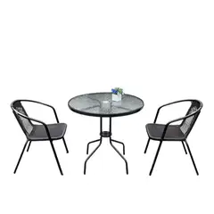 AUCKLAND OUTDOOR - Juego De Terraza De Balcón Comedor Mesa Vidrio Kate 2 Sillas