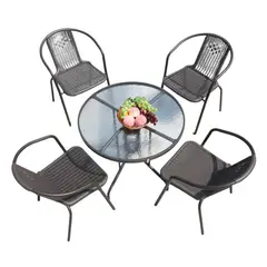 AUCKLAND OUTDOOR - Juego De Terraza De Balcón Comedor Mesa Redonda Emma 4 Sillas