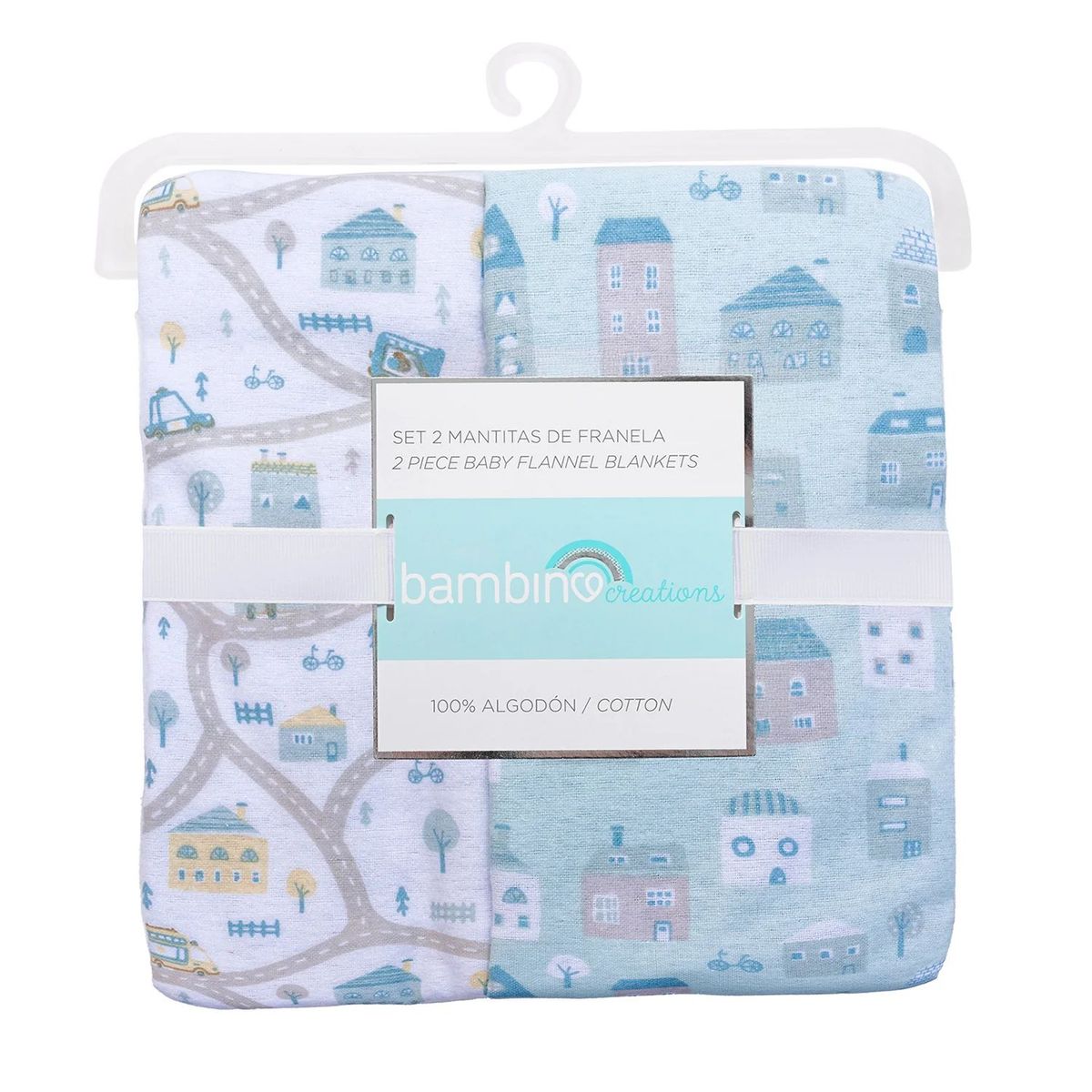 BAMBINO - Set 2 mantitas de franela celeste Bambino, algodon