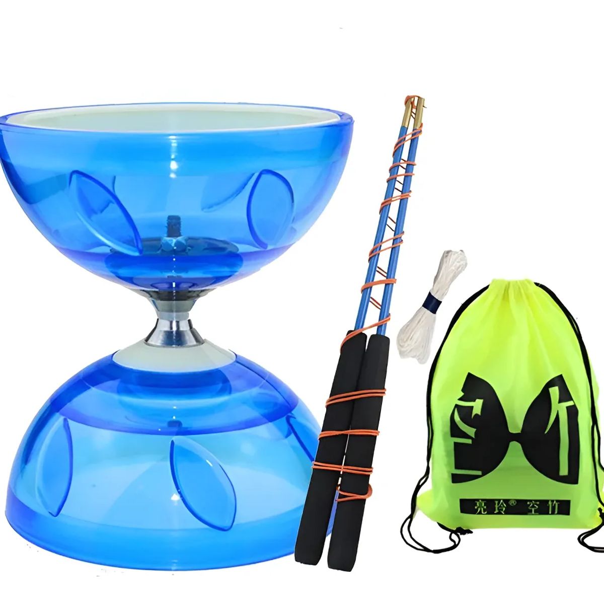 GENERICO - Diabolo Goma Azul Yoyo Chino Profesional Juguete Doble Eje Campamento Aventura Aire Libre