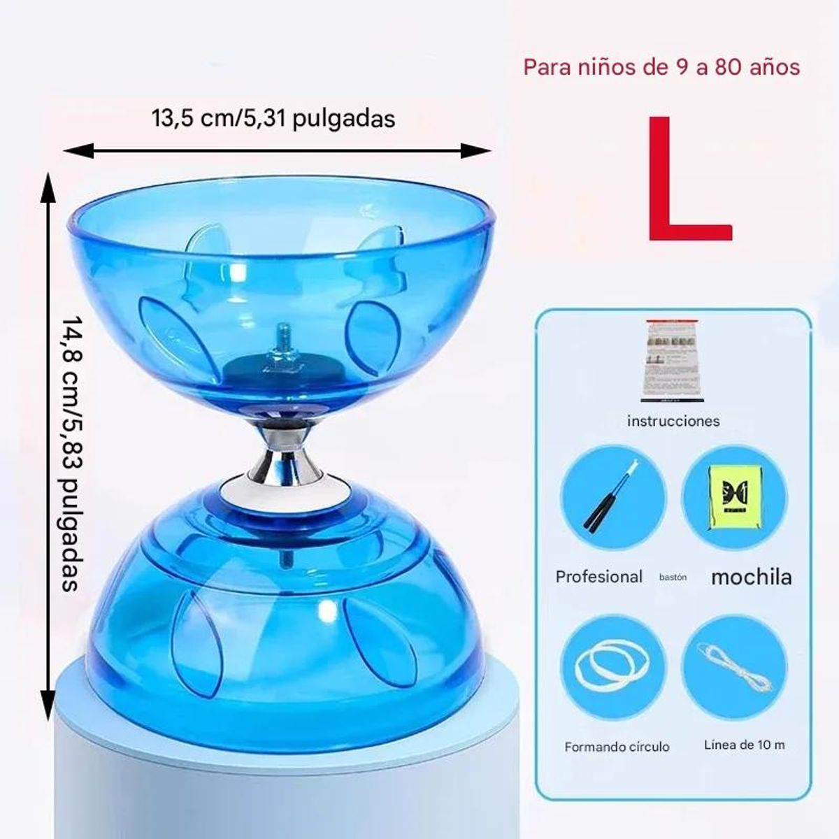 GENERICO - Diabolo Goma Azul Yoyo Chino Profesional Juguete Doble Eje Campamento Aventura Aire Libre