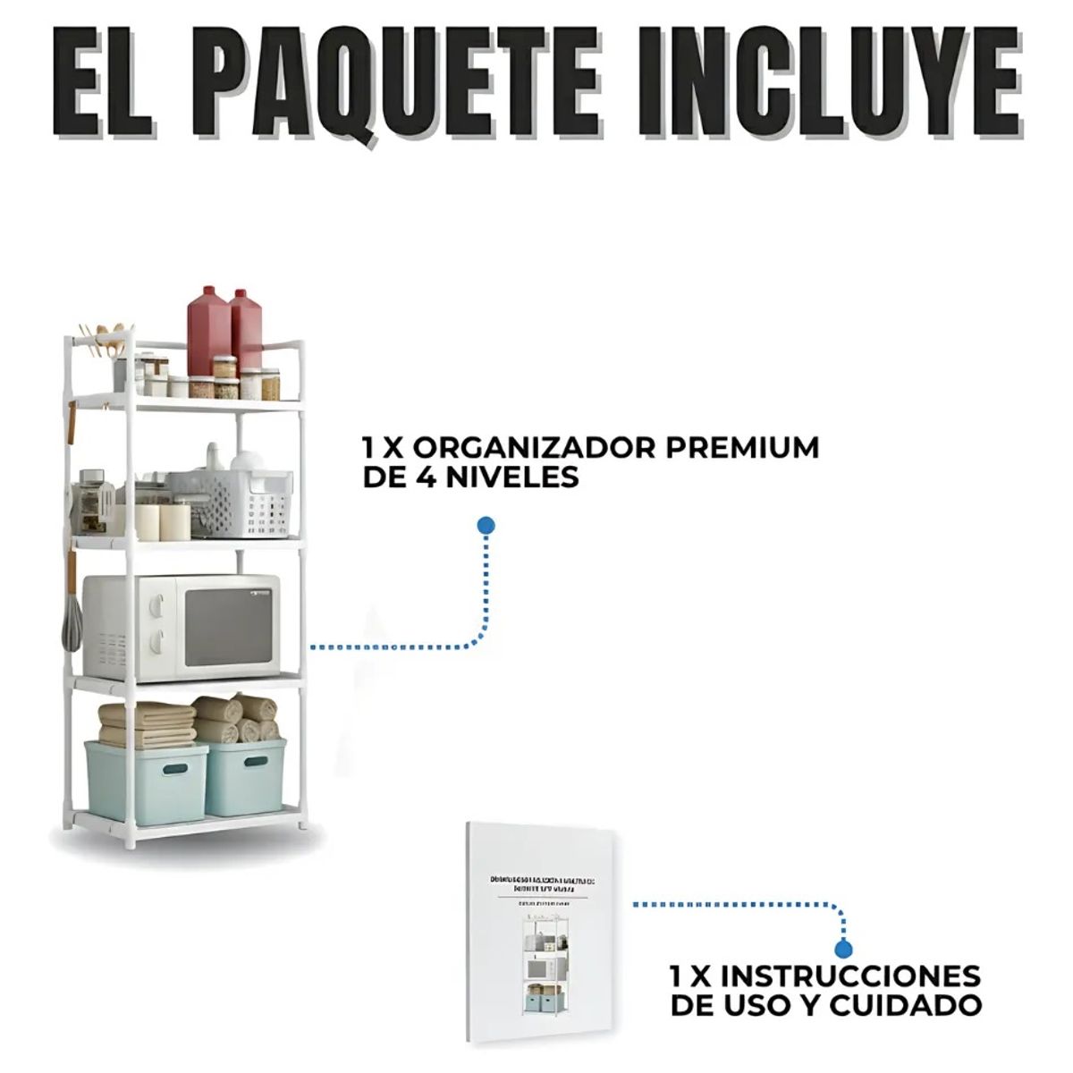 GENERICO - Estante Organizador Multifuncional De 4 Niveles Cocina Blanco