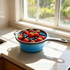 CHINA - Colador Escurridor Plegable Redondo De Silicona Con Mango - Azul