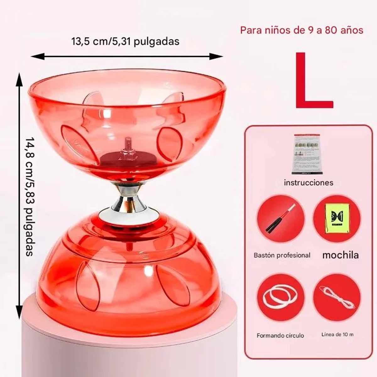 GENERICO - Diabolo Goma Rojo Yoyo Chino Profesional Juguete Doble Eje Campamento Aventura Aire Libre Flexible