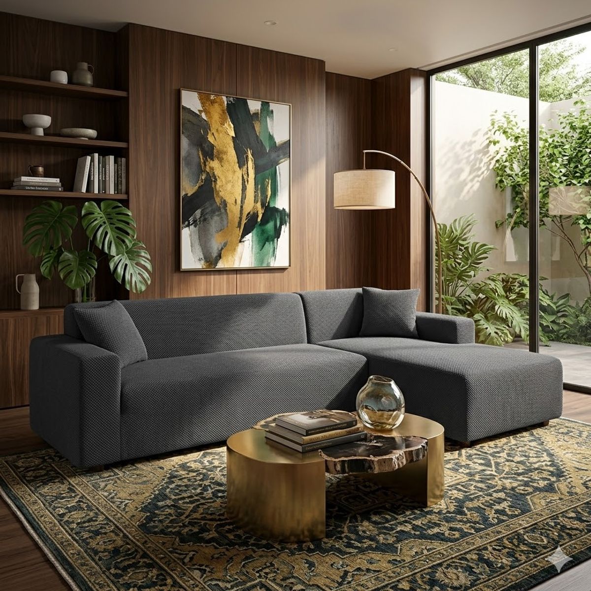 DIANA - FUNDA ELASTIZADA SILLON TIPO L  ELEGANTES DISEÑO GRIS 3 + 2 CUERPO SET DE DOS FUNDAS