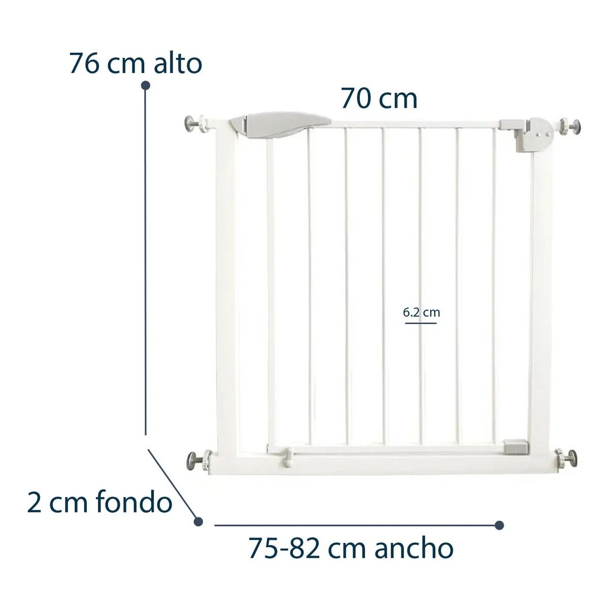 GENERICO - Reja De Seguridad Bebe Mascota Doble Seguro 75 A 82 Cm Color Blanco