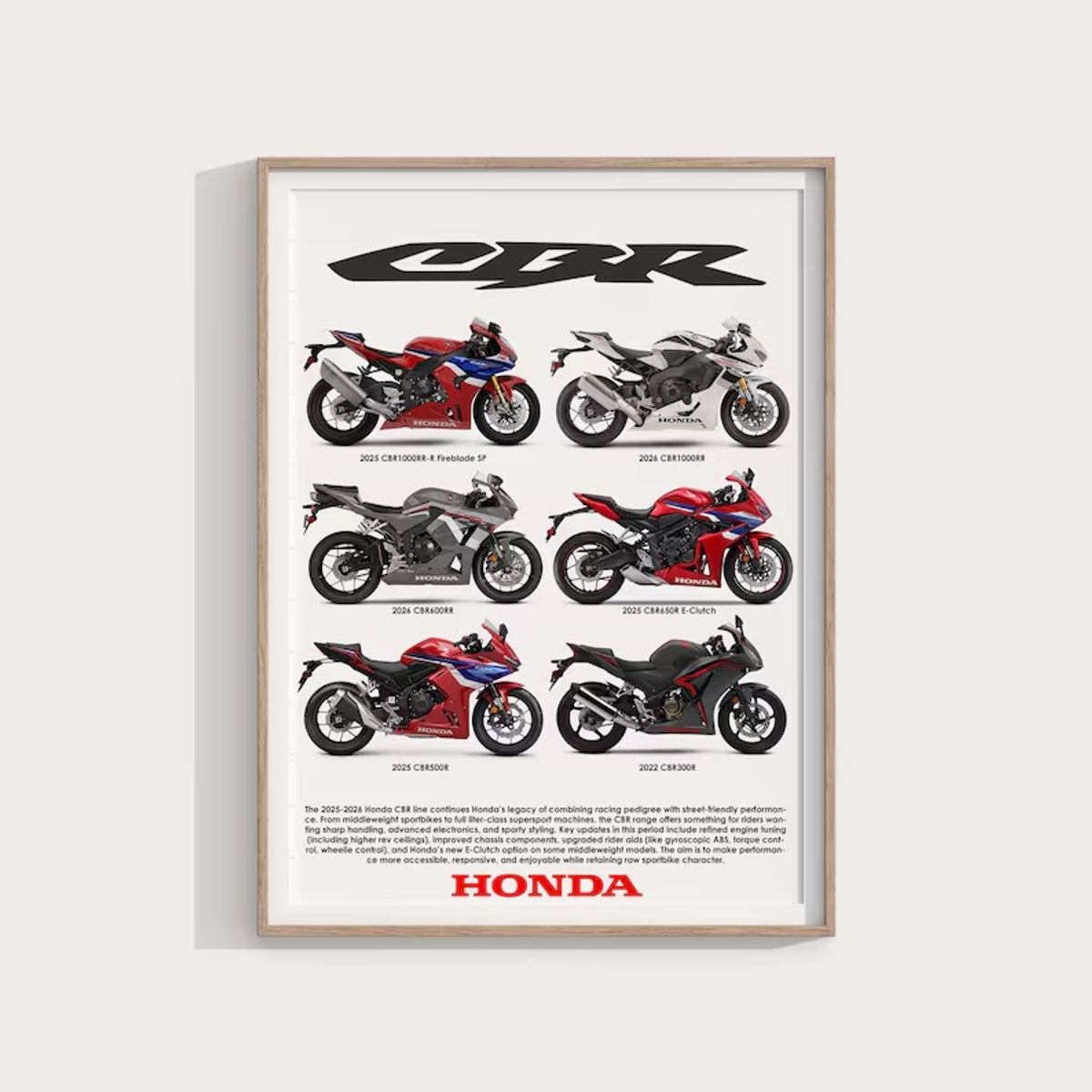 GENERICO - Cuadro Moto Honda CBR Superbike 2026 Colección + Marco