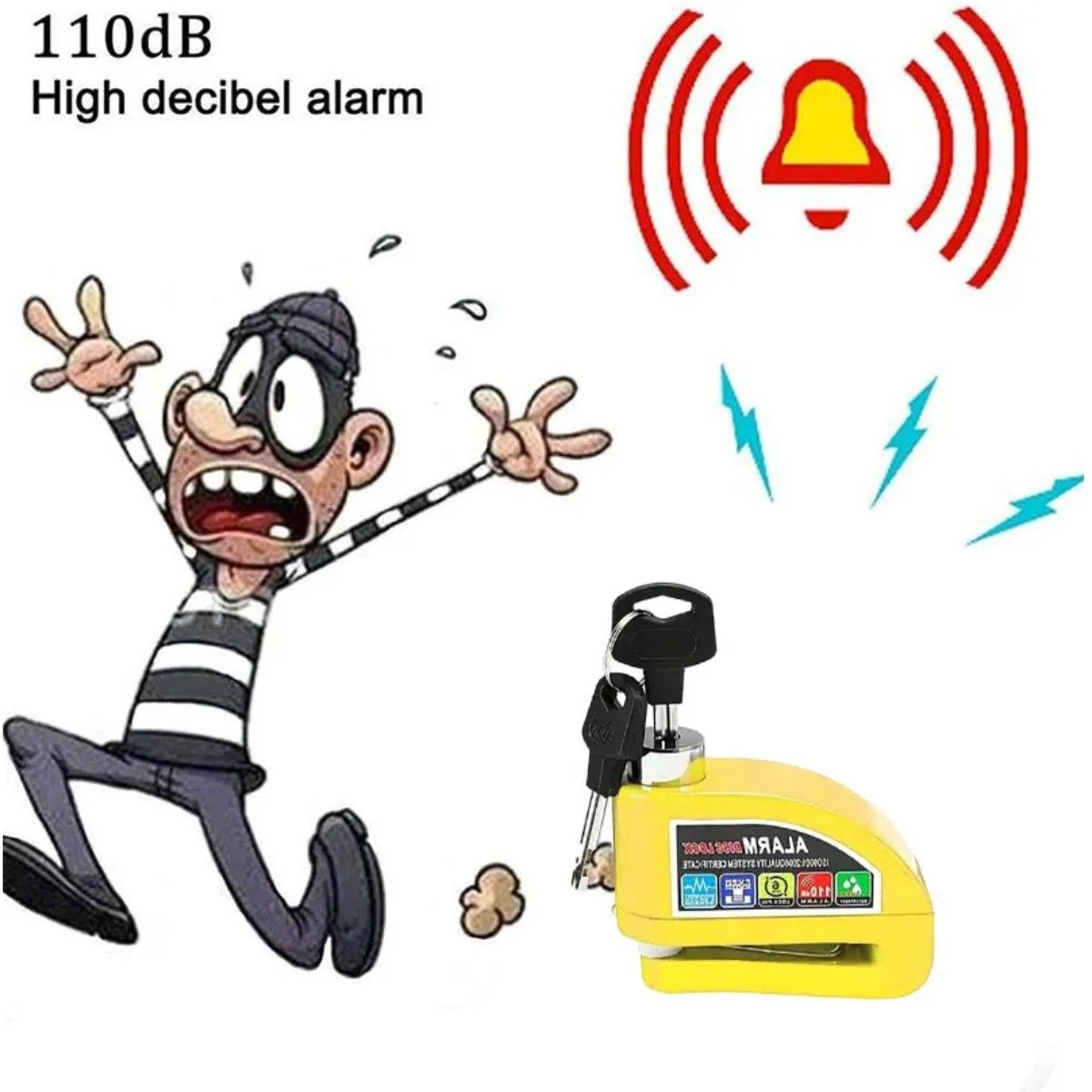 GENERICO - Candado Con Alarma Freno Disco Moto + Piola Recordatoria