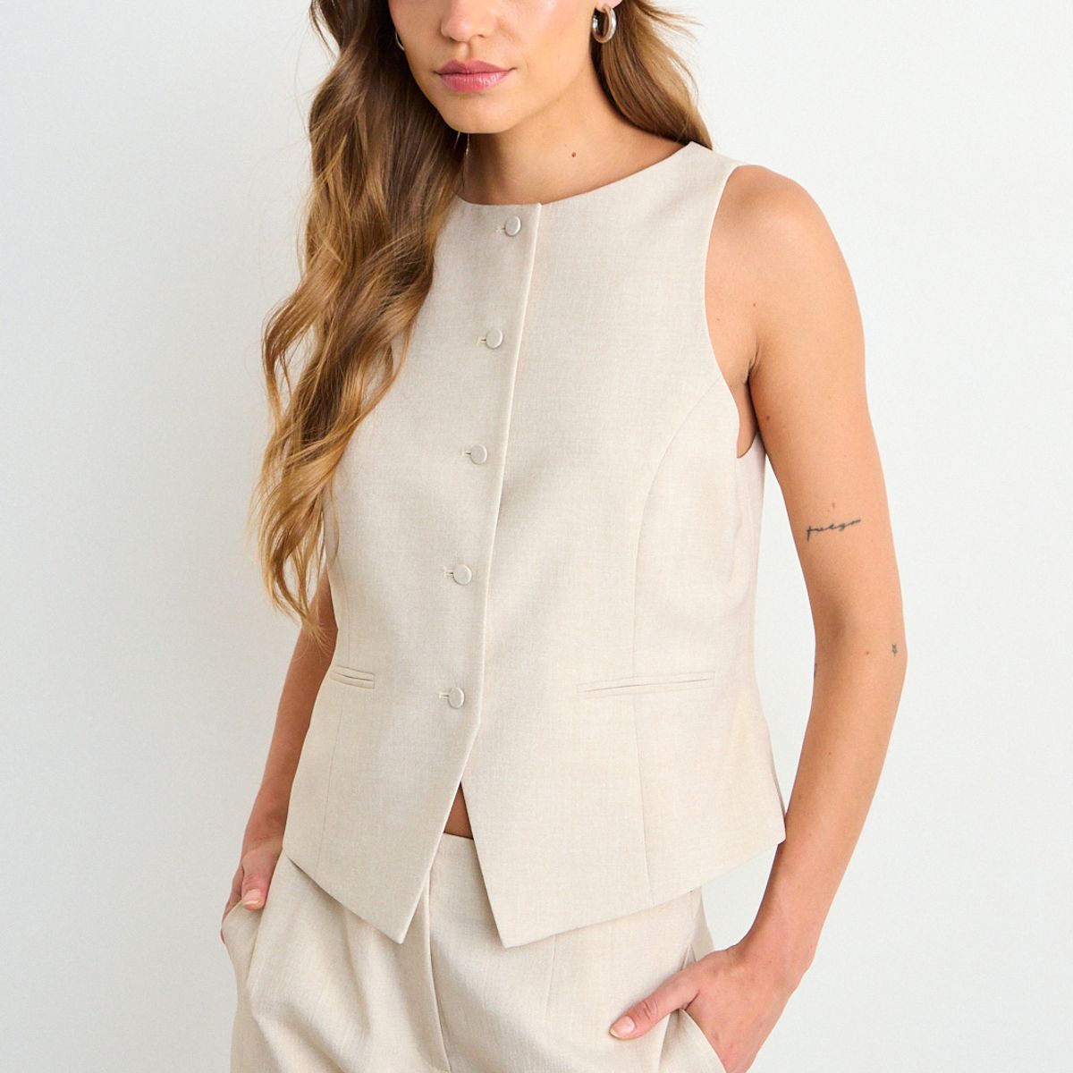 IO - Gilet Liso Mujer Beige Io