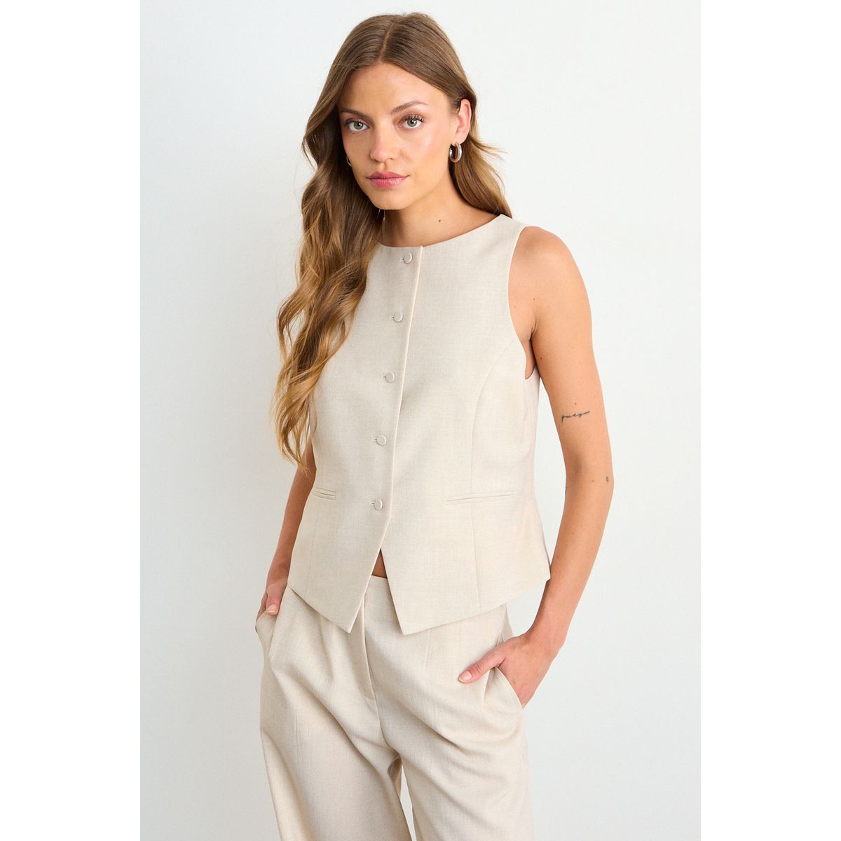 IO - Gilet Liso Mujer Beige Io