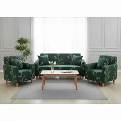 DIANA - FUNDA SILLON 3+1+1 ELASTIZADO DISEÑO VERDES RAMAS SET DE 3 FUNDAS ELEGANTES