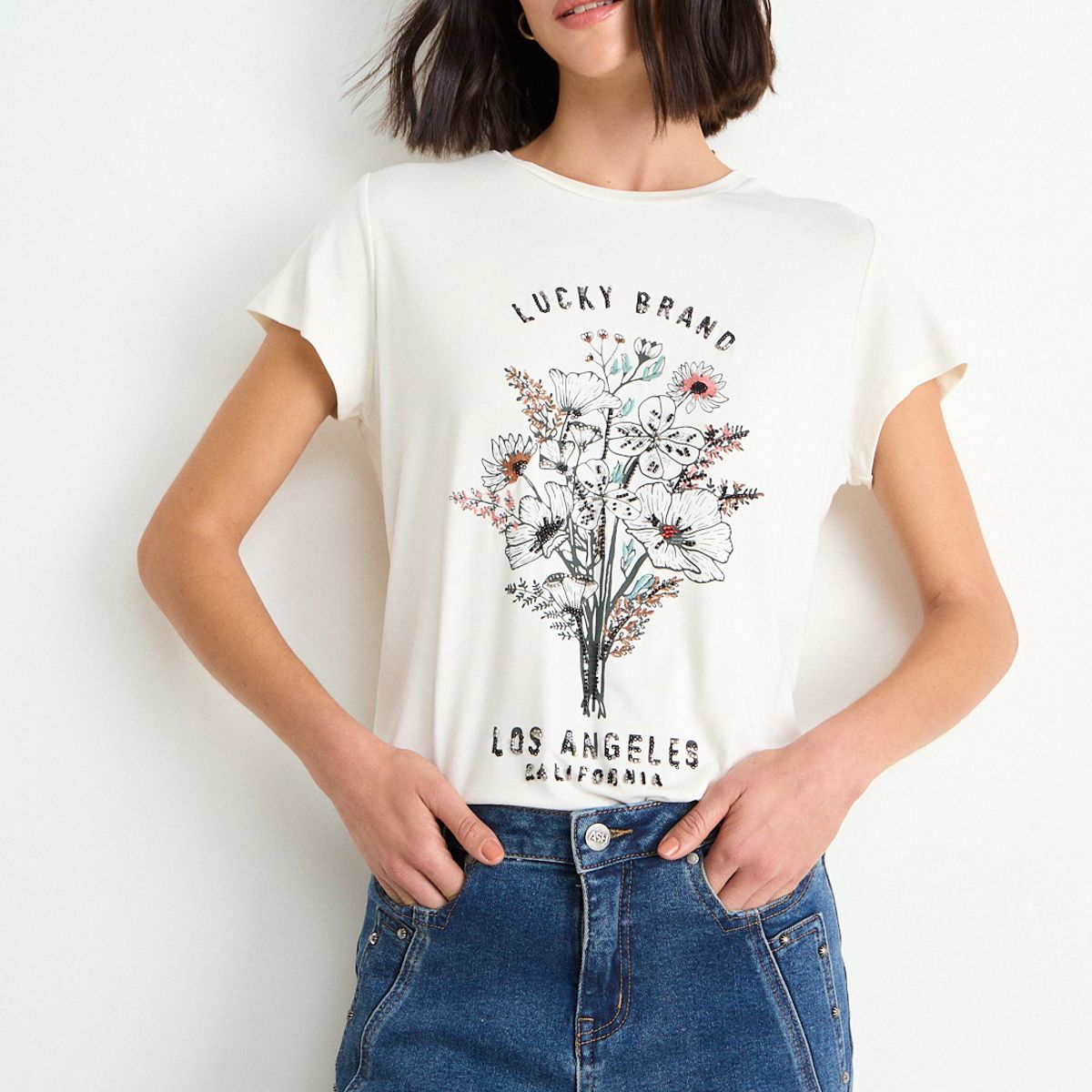 ASH - Polera Estampada Manga Corta Mujer Crudo Ash