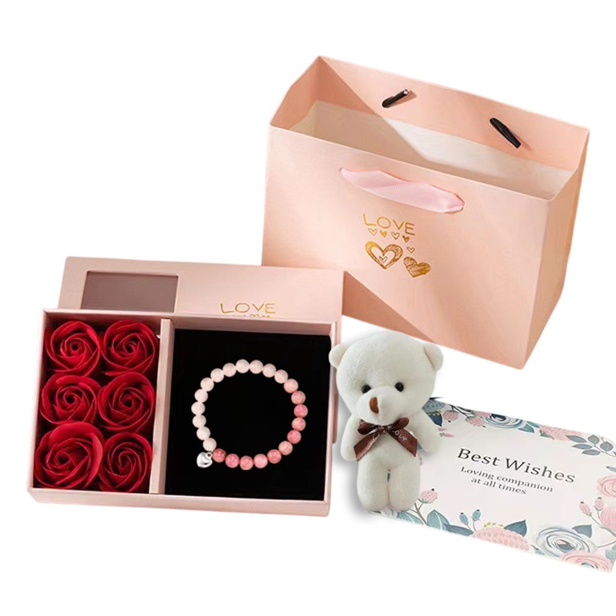 GENERICO - Set De Regalo Rosas Peluche San Valentín Amor Amistad Madre