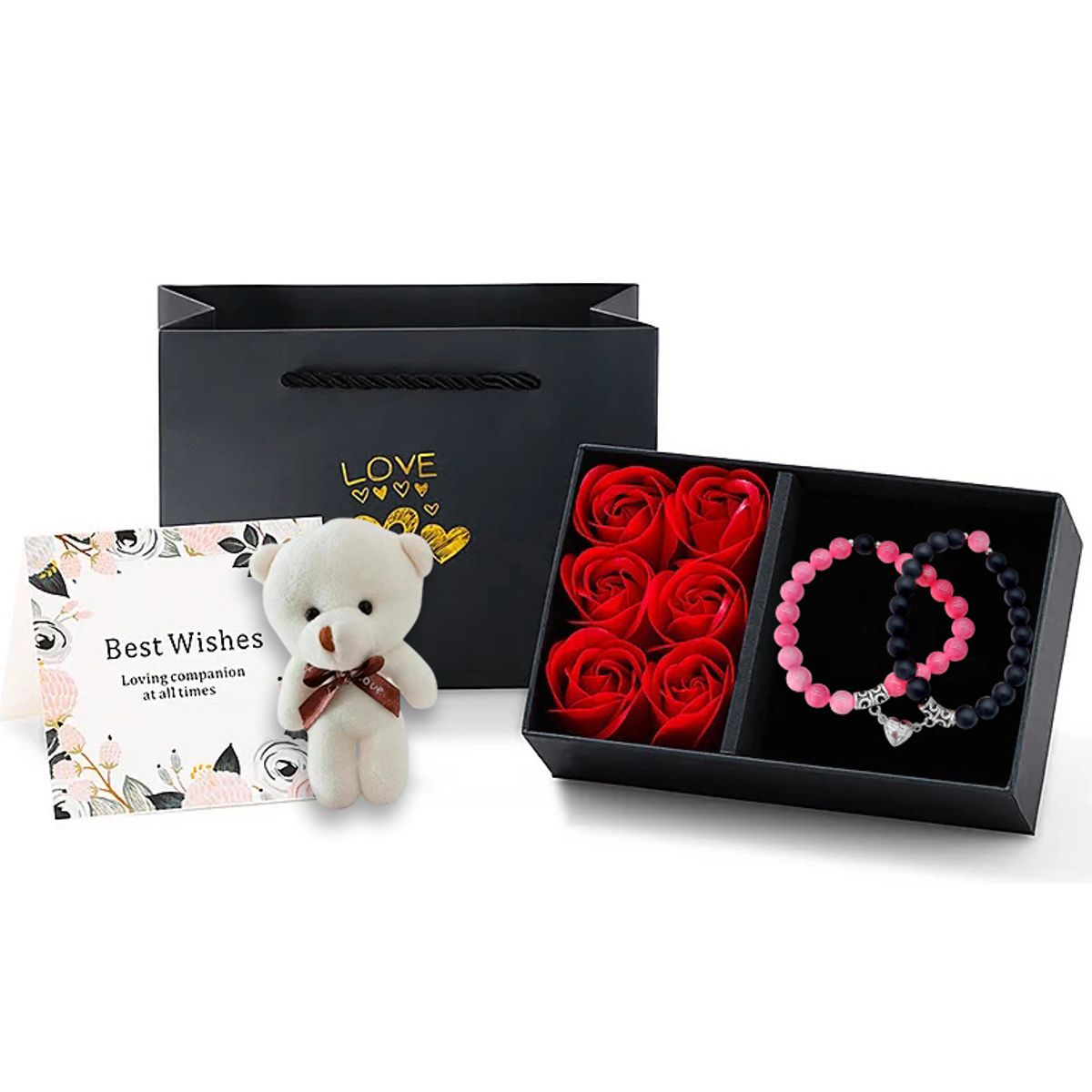 GENERICO - Set De Regalo Rosas Peluche San Valentín Amor Amistad Madre