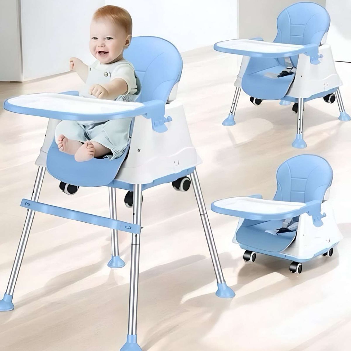 GENERICO - Silla asiento de comer plegable multifuncional 3 en 1 AZUL