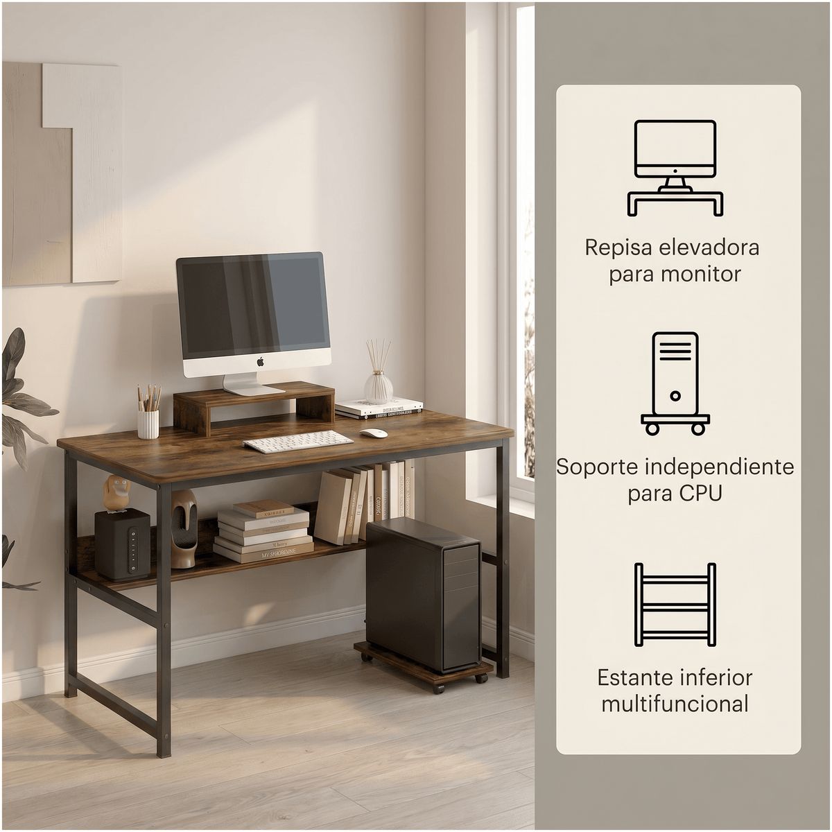 HOMER DESIGN - Escritorio Con Elevador De Monitor Y Organizadores 100x50x72