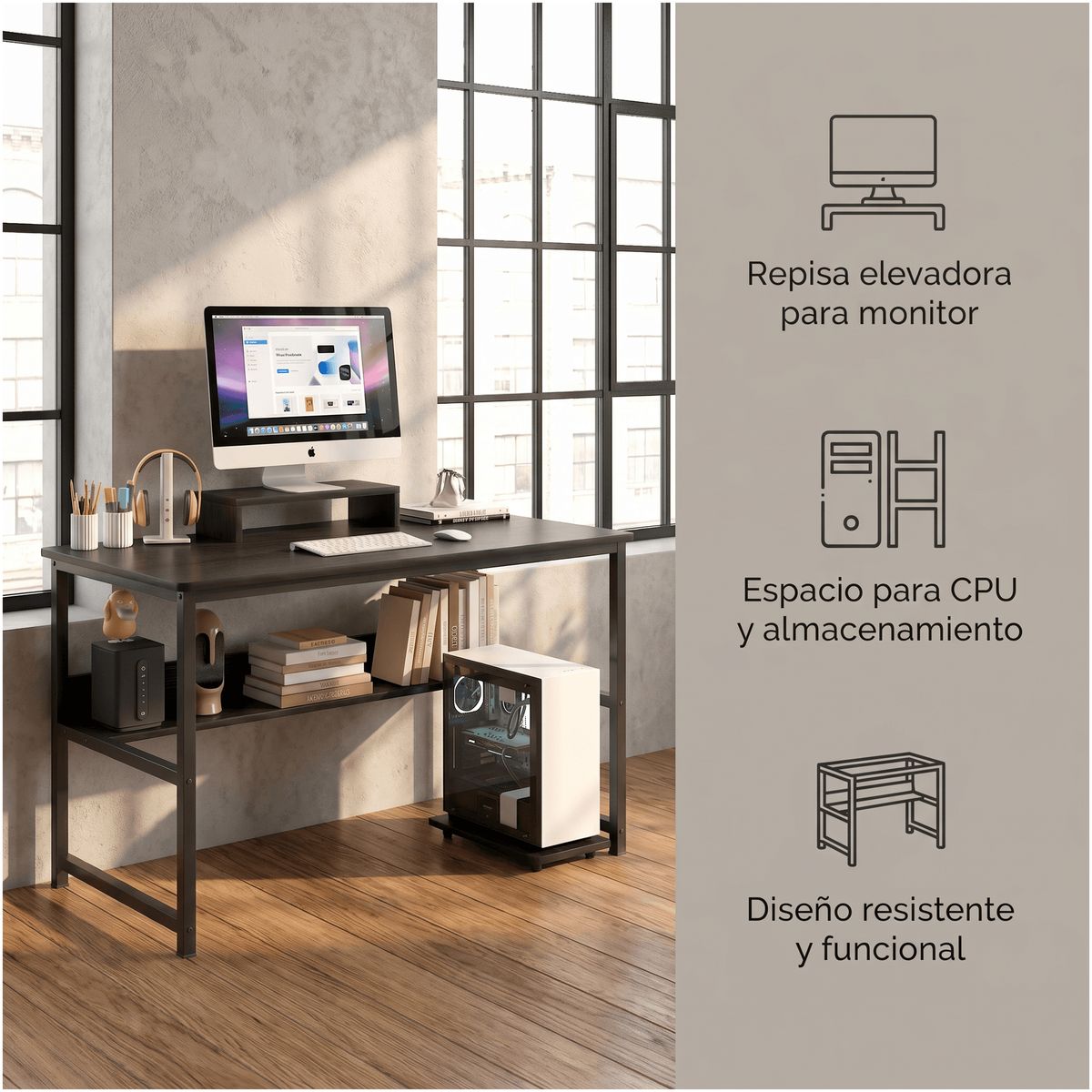 HOMER DESIGN - Escritorio Con Elevador De Monitor Y Organizadores 100x50x72