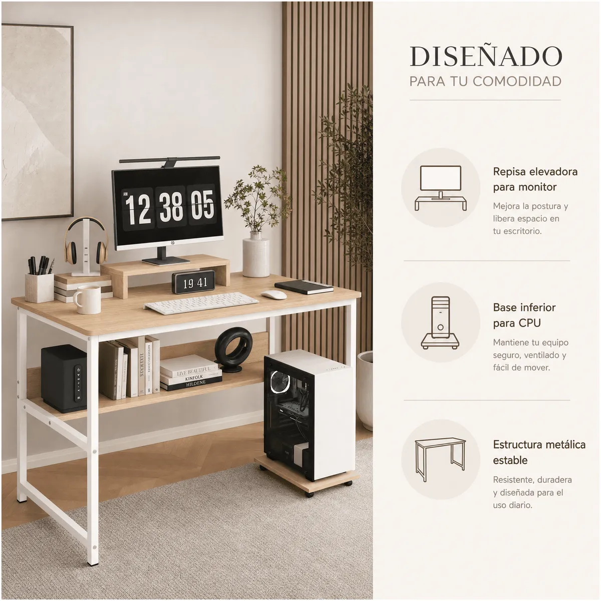 HOMER DESIGN - Escritorio Con Elevador De Monitor Y Organizadores 100x50x72